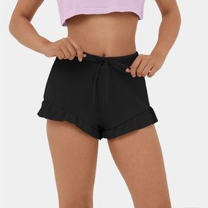 Ribbed Knit Mid Rise Drawstring Ruffle Hem Casual Shorts 2''